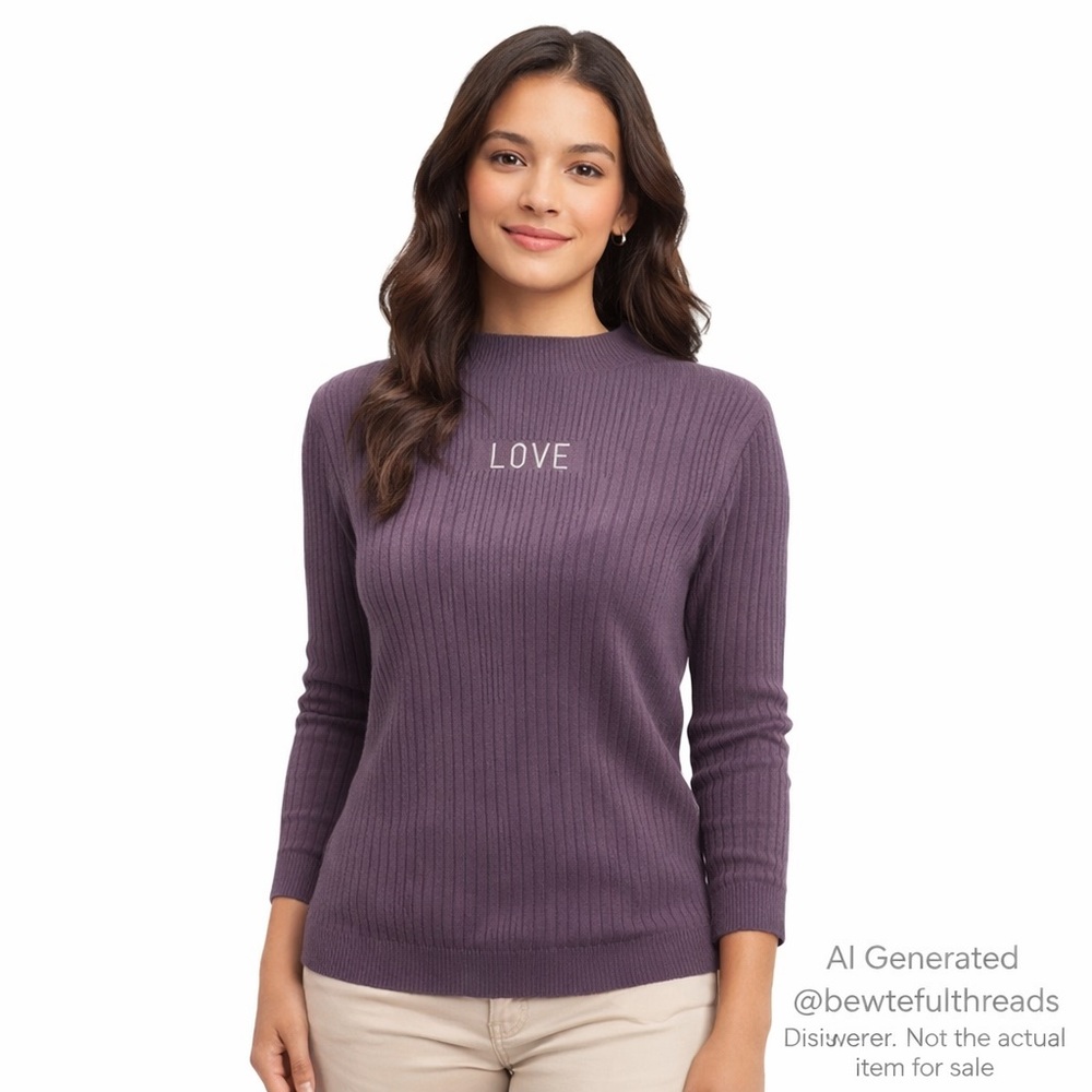 Lili Sidonio Molly Bracken Ribbed Mock Neck LOVE Knit Top Purple M